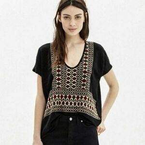 Madewell Embroidered Knit Short Sleeve Blouse Top Size Large